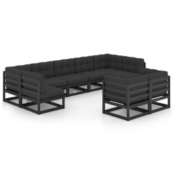 vidaXL Set de muebles de jardín 9 pzas con cojines madera pino negro