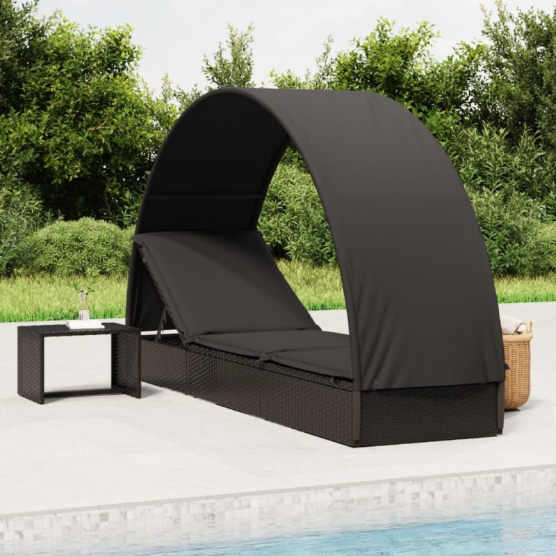 vidaXL Tumbona con toldo redondo ratán sintético negro 211x57x140 cm vidaXL Tumbona con toldo redondo ratán sintético negro 211x57x140 cm