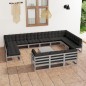 vidaXL Set de muebles de jardín 14 pzas con cojines madera pino gris vidaXL Set de muebles de jardín 14 pzas con cojines madera pino gris