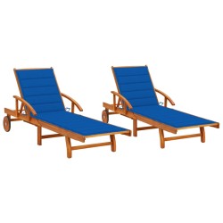 vidaXL Tumbonas con cojines 2 unidades madera maciza de acacia 