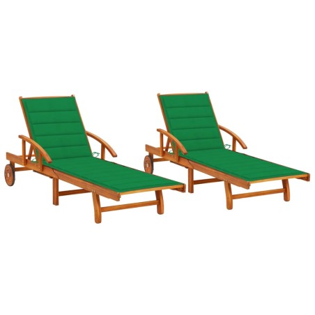 vidaXL Tumbonas con cojines 2 unidades madera maciza de acacia 