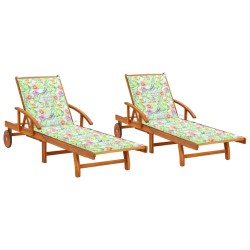 vidaXL Tumbonas con cojines 2 unidades madera maciza de acacia 