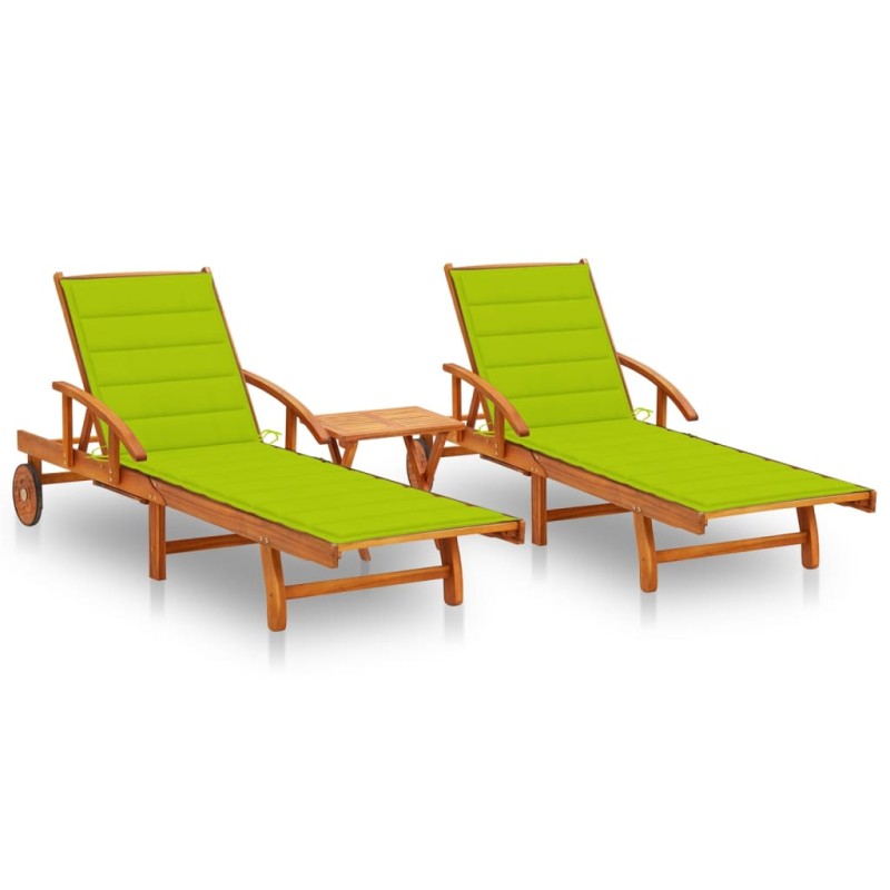 vidaXL Tumbonas con mesa y cojines 2 uds madera maciza de acacia vidaXL Tumbonas con mesa y cojines 2 uds madera maciza de acacia