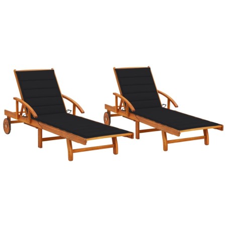 vidaXL Tumbonas con cojines 2 unidades madera maciza de acacia 