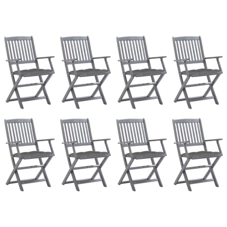 vidaXL Sillas de jardín plegables 8 uds y cojines madera maciza acacia