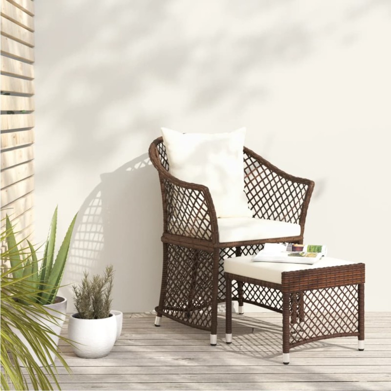 vidaXL Set muebles de jardín 2 piezas y cojines ratán sintético marrón vidaXL Set muebles de jardín 2 piezas y cojines ratán sintético marrón