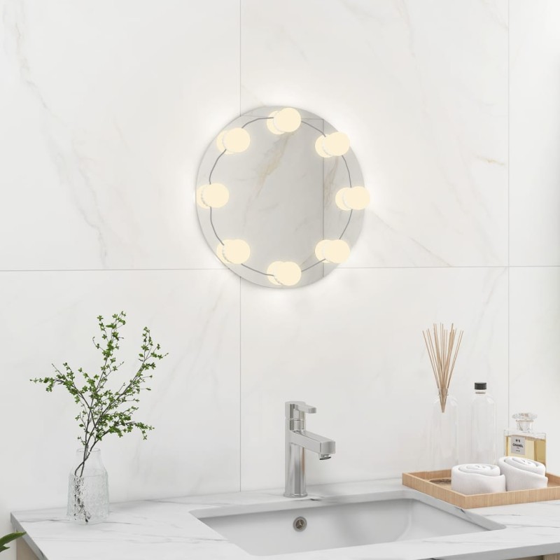 vidaXL Espejo de pared sin marco con luces LED redondo de vidrio vidaXL Espejo de pared sin marco con luces LED redondo de vidrio