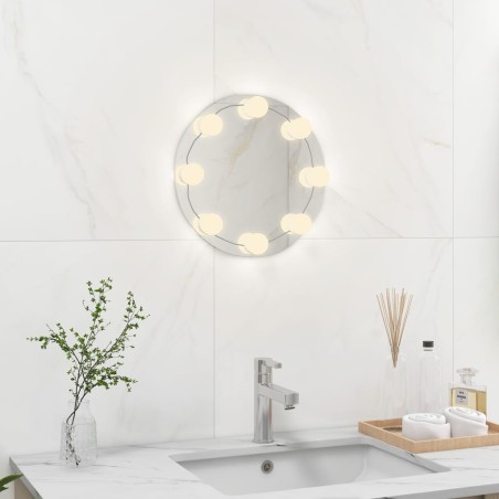 vidaXL Espejo de pared sin marco con luces LED redondo de vidrio
