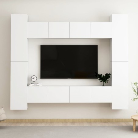 vidaXL Set de muebles de salón TV 8 piezas madera de ingeniería blanco