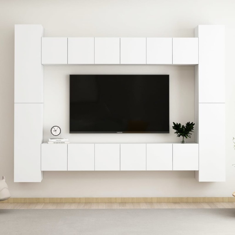 vidaXL Juego de mueble para TV de 10 piezas aglomerado blanco vidaXL Juego de mueble para TV de 10 piezas aglomerado blanco