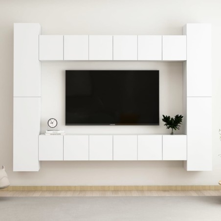 vidaXL Juego de mueble para TV de 10 piezas aglomerado blanco