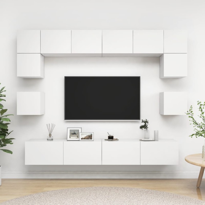 vidaXL Set de muebles de salón TV 8 piezas madera de ingeniería blanco vidaXL Set de muebles de salón TV 8 piezas madera de ingeniería blanco