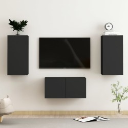 vidaXL Set de muebles de salón TV 3 pzas madera de ingeniería negro
