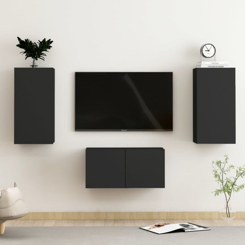 vidaXL Set de muebles de salón TV 3 pzas madera de ingeniería negro vidaXL Set de muebles de salón TV 3 pzas madera de ingeniería negro