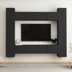 vidaXL Set de muebles de salón TV 8 piezas madera ingeniería negro