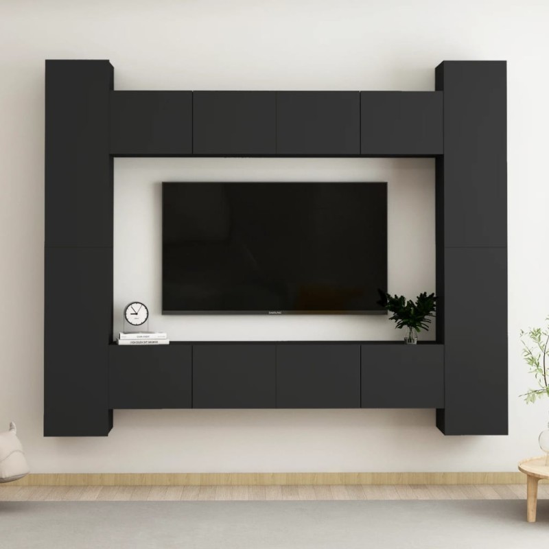 vidaXL Set de muebles de salón TV 8 piezas madera ingeniería negro
