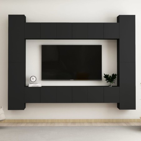 vidaXL Set de muebles de salón TV 10 piezas madera ingeniería negro