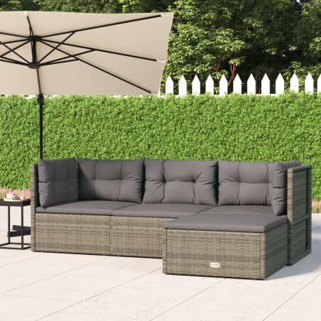 vidaXL Set de muebles de jardín 4 pzas y cojines ratán sintético gris