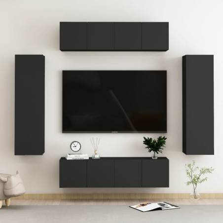 vidaXL Set de muebles de salón TV 6 piezas madera ingeniería negro