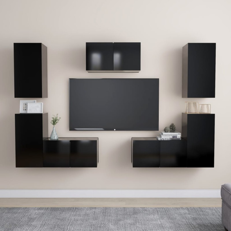 vidaXL Set de muebles de salón TV 7 pzas madera de ingeniería negro vidaXL Set de muebles de salón TV 7 pzas madera de ingeniería negro