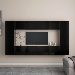 vidaXL Set de muebles de salón TV 8 piezas madera ingeniería negro