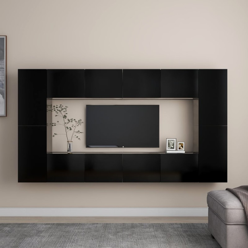 vidaXL Set de muebles de salón TV 8 piezas madera ingeniería negro