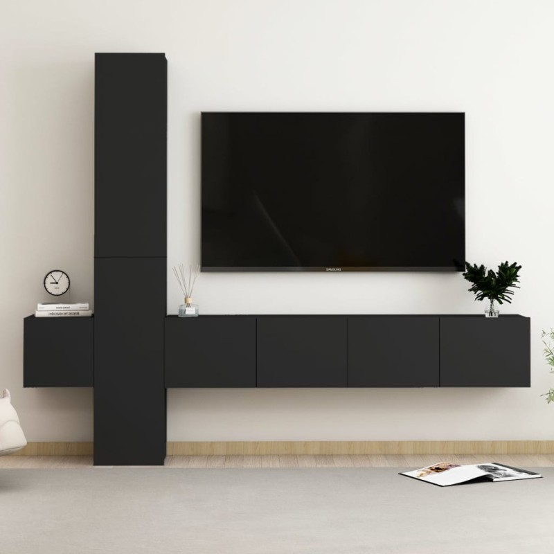 vidaXL Set de muebles de salón TV 5 piezas madera de ingeniería negro