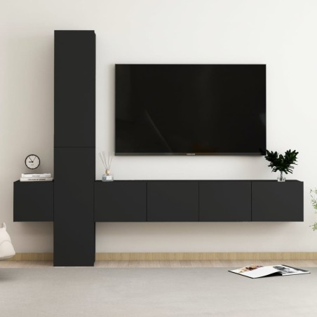 vidaXL Set de muebles de salón TV 5 piezas madera de ingeniería negro