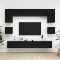 vidaXL Set de muebles de salón TV 8 piezas madera ingeniería negro