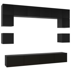 vidaXL Set de muebles de salón TV 8 piezas madera ingeniería negro