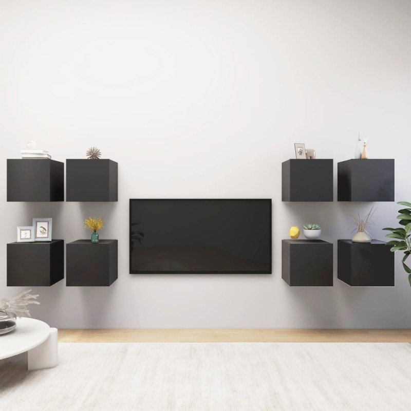 vidaXL Muebles de pared para TV 8 uds gris 30,5x30x30 cm vidaXL Muebles de pared para TV 8 uds gris 30,5x30x30 cm