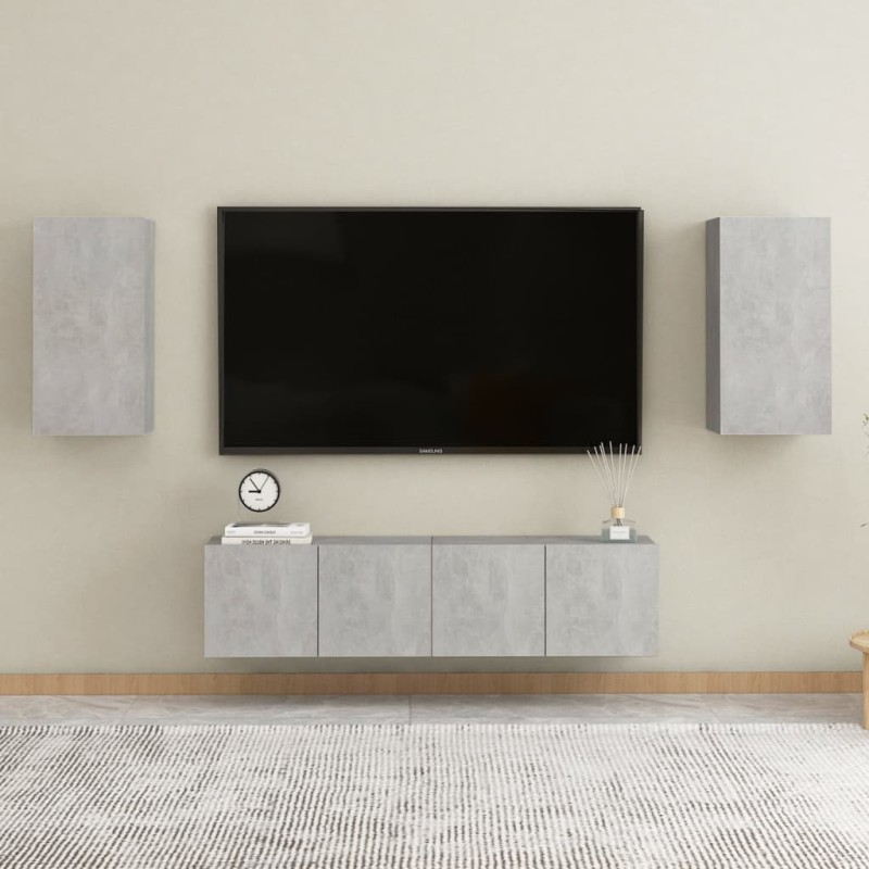 vidaXL Set de muebles de salón 4 pzas madera ingeniería gris hormigón