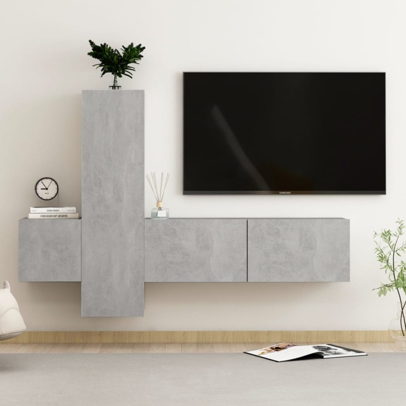 vidaXL Set de muebles de salón 3 pzas madera ingeniería gris hormigón vidaXL Set de muebles de salón 3 pzas madera ingeniería gris hormigón