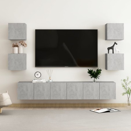vidaXL Set de muebles de salón 7 pzas madera ingeniería gris hormigón