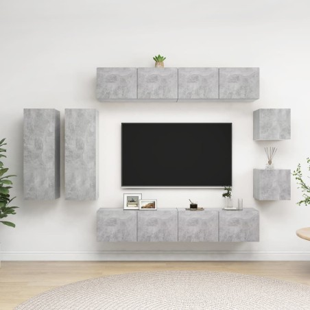 vidaXL Set muebles de salón TV 8 pzas madera ingeniería gris hormigón