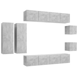 vidaXL Set muebles de salón TV 8 pzas madera ingeniería gris hormigón