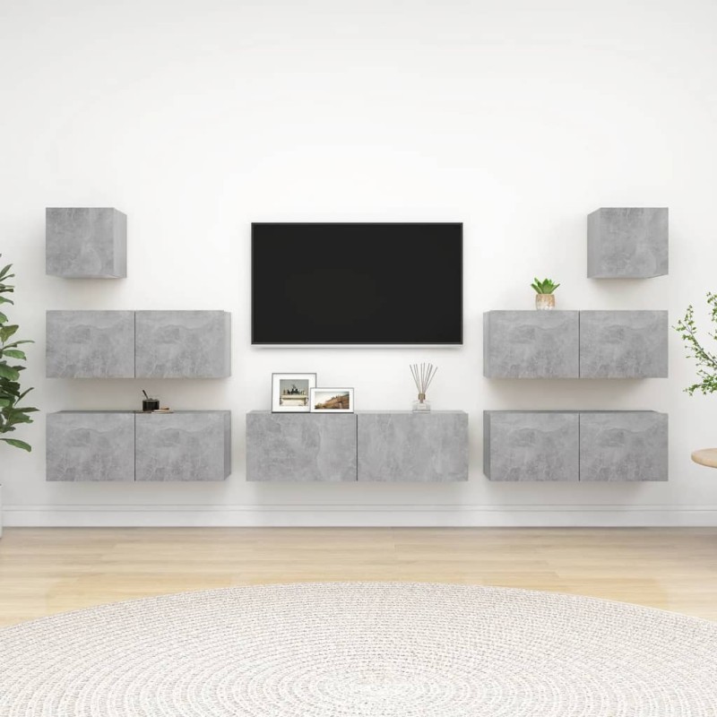vidaXL Set de muebles de salón 7 pzas madera ingeniería gris hormigón vidaXL Set de muebles de salón 7 pzas madera ingeniería gris hormigón