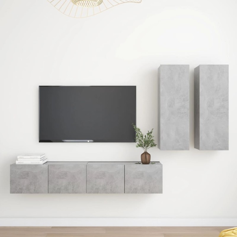 vidaXL Set muebles de salón TV 4 pzas madera ingeniería gris hormigón vidaXL Set muebles de salón TV 4 pzas madera ingeniería gris hormigón