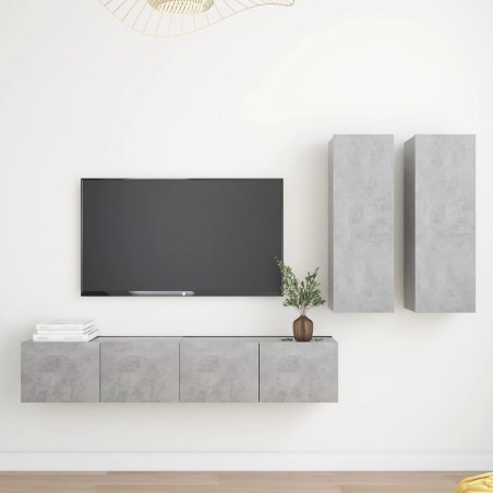 vidaXL Set muebles de salón TV 4 pzas madera ingeniería gris hormigón