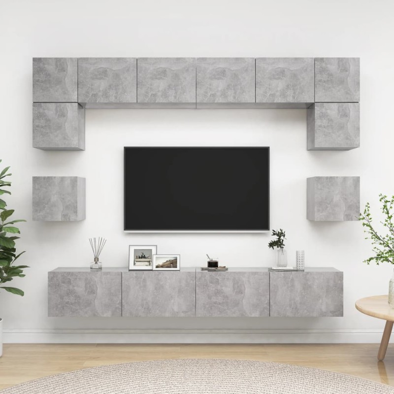 vidaXL Set muebles de salón TV 8 pzas madera ingeniería gris hormigón vidaXL Set muebles de salón TV 8 pzas madera ingeniería gris hormigón