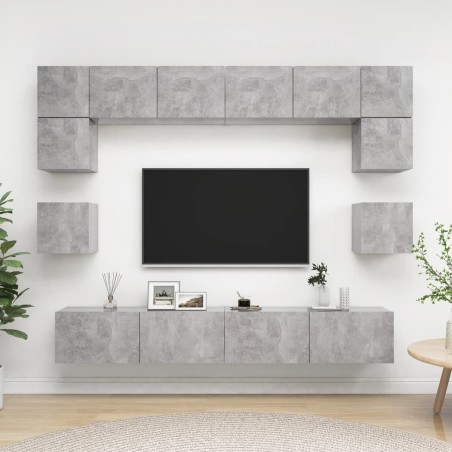vidaXL Set muebles de salón TV 8 pzas madera ingeniería gris hormigón