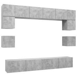 vidaXL Set muebles de salón TV 8 pzas madera ingeniería gris hormigón