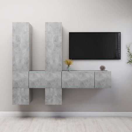 vidaXL Set muebles de salón TV 7 pzas madera ingeniería gris hormigón
