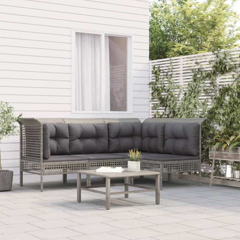 vidaXL Set de muebles de jardín 4 pzas y cojines ratán sintético gris vidaXL Set de muebles de jardín 4 pzas y cojines ratán sintético gris