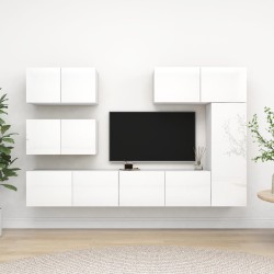 vidaXL Set de muebles de salón 6 pzas madera ingeniería blanco brillo