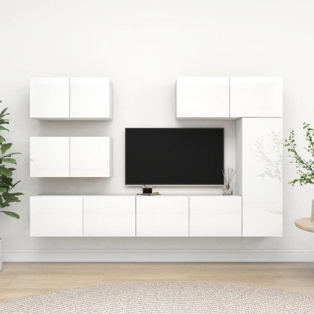 vidaXL Set de muebles de salón 6 pzas madera ingeniería blanco brillo