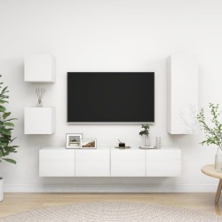 vidaXL Set de muebles de salón 5 pzas madera ingeniería blanco brillo
