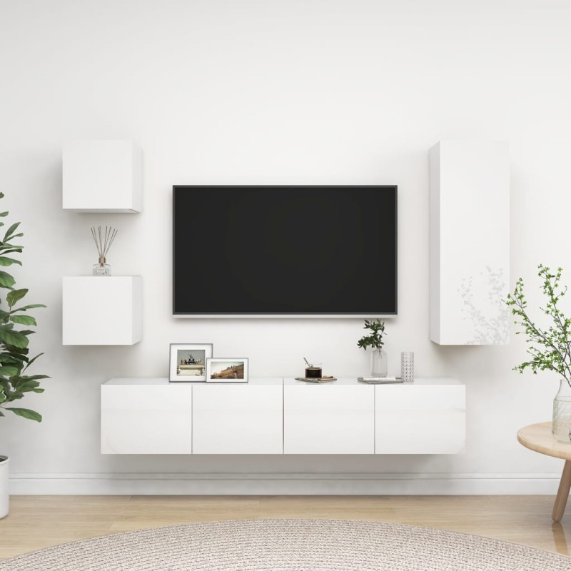 vidaXL Set de muebles de salón 5 pzas madera ingeniería blanco brillo