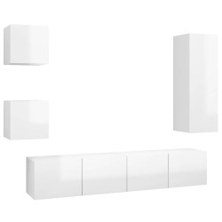 vidaXL Set de muebles de salón 5 pzas madera ingeniería blanco brillo