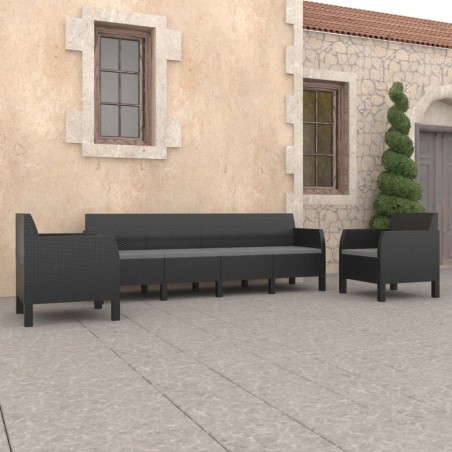 vidaXL Set de muebles jardín 3 piezas cojines PP ratán gris antracita